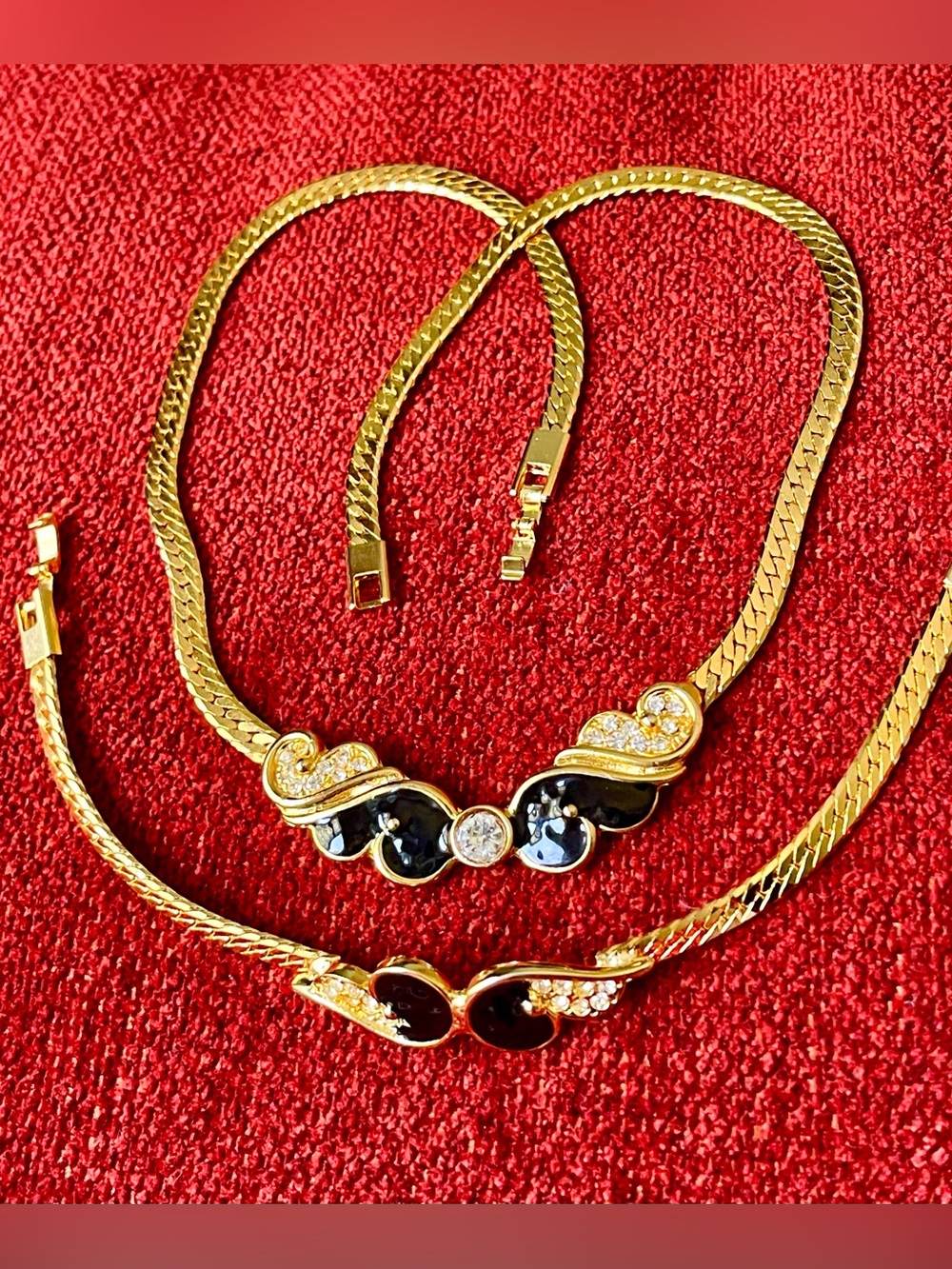 Glam Revival Vintage Necklace & Bracelet Gold Tone Enamel Crystals Sparkle&Shine